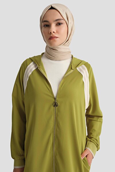 Armine Trend Full Length Zippered Hooded Tunic-Olive 25Yt409
