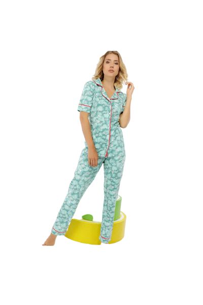 Generic Women's Short-Sleeved Cotton Button-Down Pajamas - PJ 2108