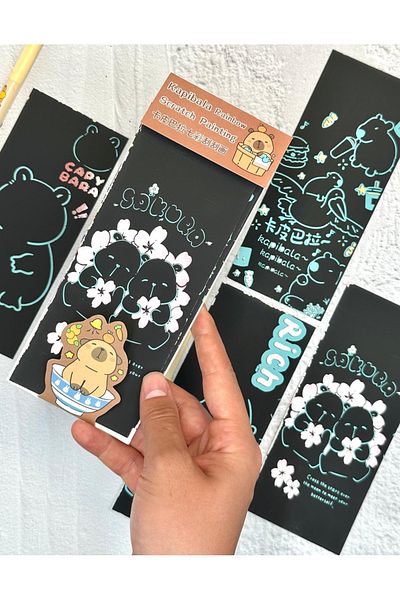 ZeCo Collection Kapibala Rainbow Character Magic Black Scratch Notebook 4 Sheets Scratch Painting Brown