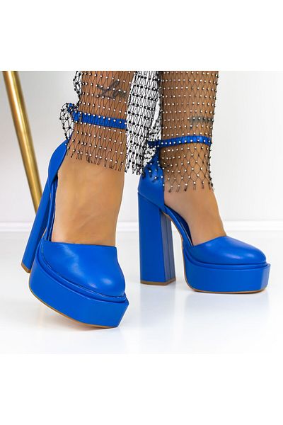 mei 3KV2 Dark Blue Platform Chunky Heel Shoes