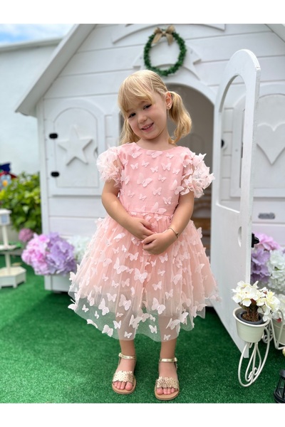 Linola Baby Kids Butterfly - Pudra Renkli Kelebek Detaylı Elbise