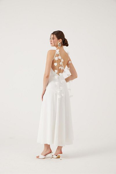 HOLLY LOLLY Long Raina Dress with Strap Leaf Detail White