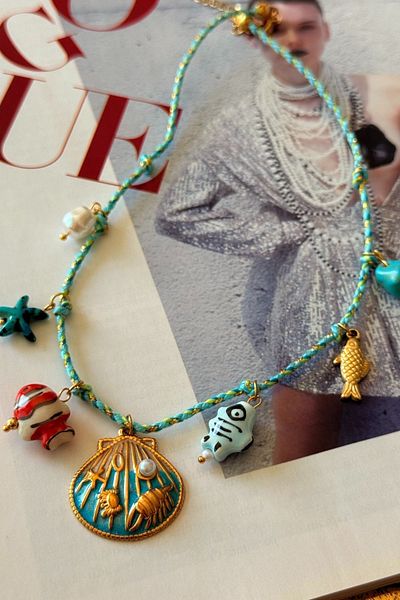 Trendy Butik Blue Drawstring Colorful Summer Necklace