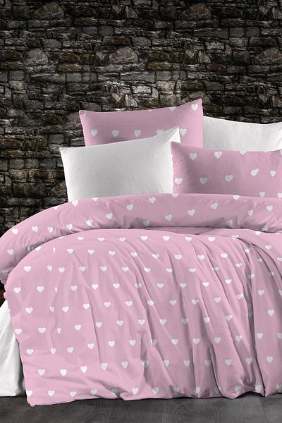 GARDEN ROOM Double Duvet Cover Set with Elastic Sheet Leyla Pink - White
