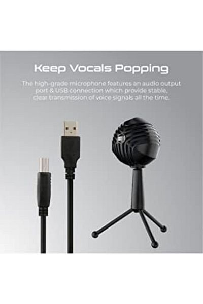 VERTUX ميكروفون سطح مكتب للألعاب، ميكروفون USB مع كبسولة مكثف قلبية، مقبس AUX، دوران 360 درجة