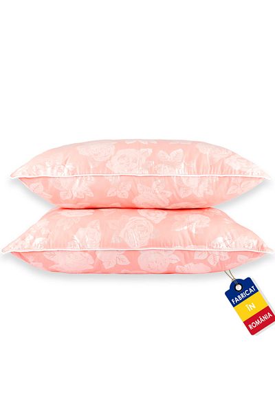 Pernador Set of 2 goose down and feather pillows, 50x70 cm, Pink with silver roses