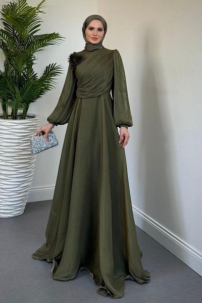 MERVEN AKYÜZ Βραδινό φόρεμα Anastasia Shoulder Rose Khaki