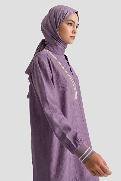 Armine TREND Çilek Kumaş Kolları Ribanalı Tunik-Mor 25YT4143