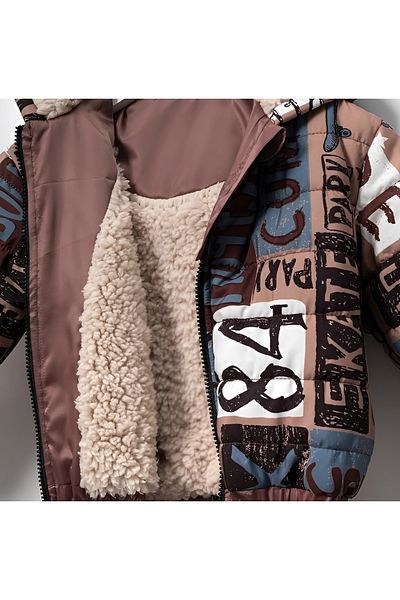 Cumino Boy's Fur Inside / Lining Coat-Hooded, Text Printed Boy's Coat