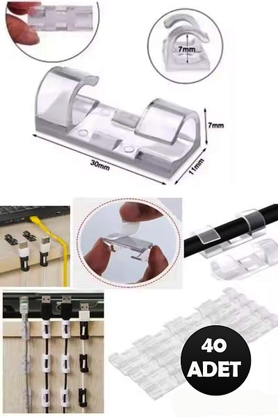 tozlupazar Cable Fixer Clips 20 Pcs Cable Organizer Wall Tiles Glass Cable Holder Adhesive Clip