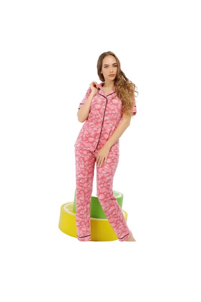Generic Women's Short-Sleeved Cotton Button-Down Pajamas - PJ 2108