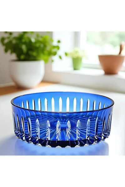 Akden Kristal Crystal Cutting Decor Handworked Colorful Glass Bowl