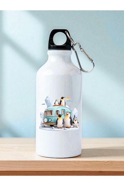 lili hediyelik Penguin and Caravan Printed Water Bottle Flask Water Bottle - Home Kitchen Office Workplace Gift Item