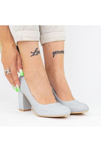 mei Thick Heel Shoes 2YXD27 Silver |