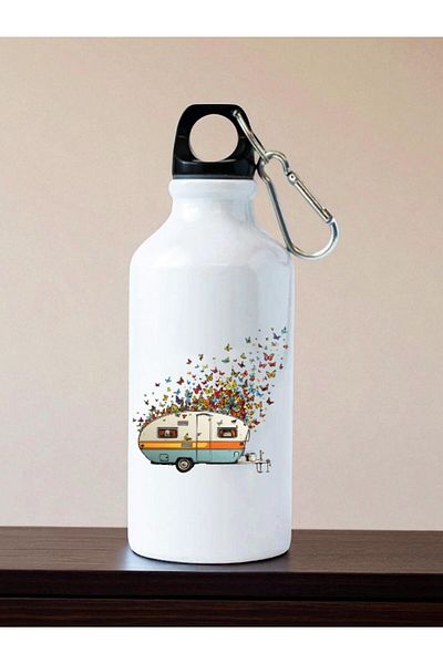 lili hediyelik Butterfly and Caravan Printed Water Bottle Flask Water Bottle - Home Kitchen Office Workplace Gift Item