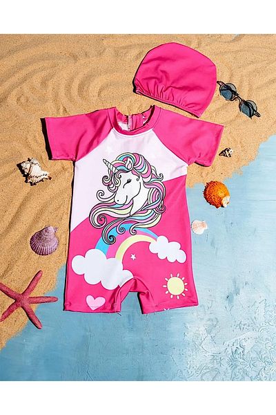 MİLAYS LİFE HOME COLLECTİON Girl's Unicorn Printed Boned Colorful Swimsuit