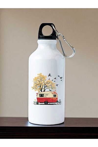 lili hediyelik Bird and Caravan Printed Water Bottle Flask Water Bottle - Home Kitchen Office Workplace Gift Item