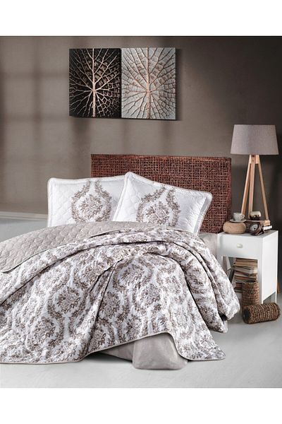 Pucioasa Quilted duvet set + 2 pillowcases 100% cotton, Floresta Beige V1