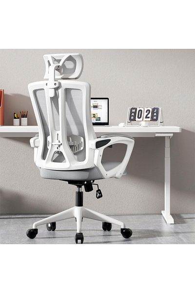 OEM Ergonomic office chair, with lumbar support, 3D headrest and Swing function, White-Grey