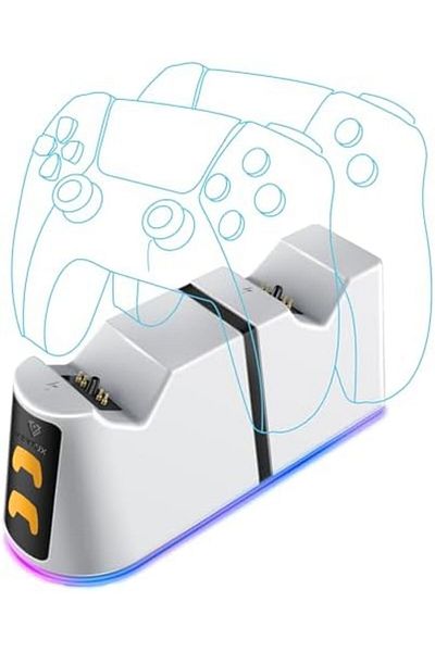 VERTUX PS5 Controller Charging Station with Dual Click-In Slots, RGB Lights and LED Battery Indicato