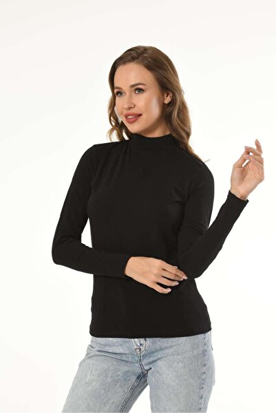 Mfö Life İç Giyim 5 Pieces Women's Lycra Half Turtleneck Long Sleeve T-Shirt 95% Cotton 5% Lycra