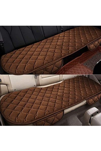 DAR Set of 3 Premium Car Seat Covers for Front and Back Seats, with Organizer Pockets, Brown
