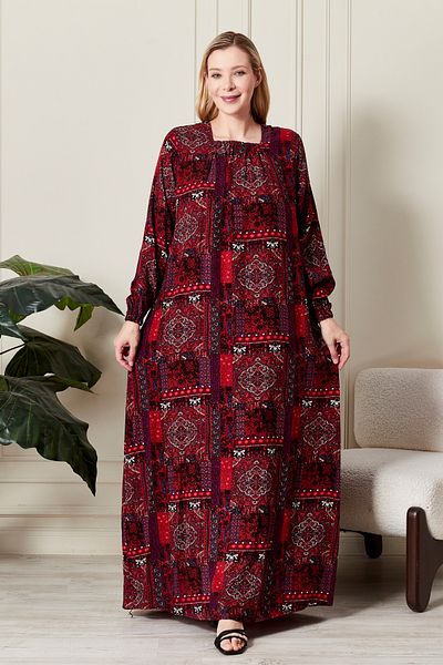 Ferace Γυναικείο φόρεμα με έθνικ σχέδιο Osmnalı Plus Size