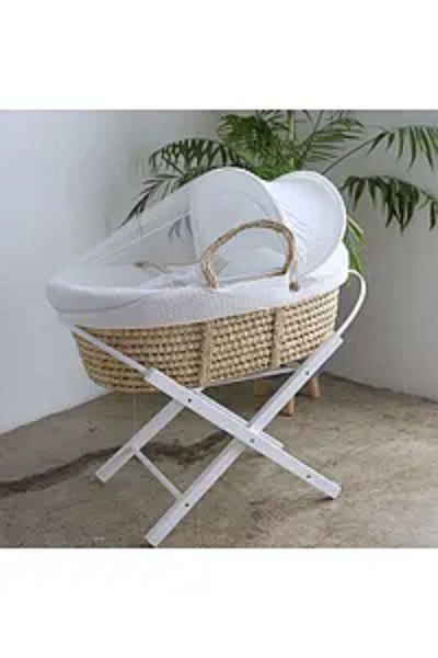 Fun Moment Moses Basket with Foldable Wooden Stand in White