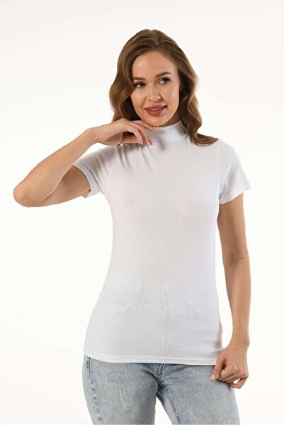 Mfö Life İç Giyim 6 Pieces Women's Lycra Half Turtleneck Short Sleeve T-Shirt 95% Cotton 5% Lycra