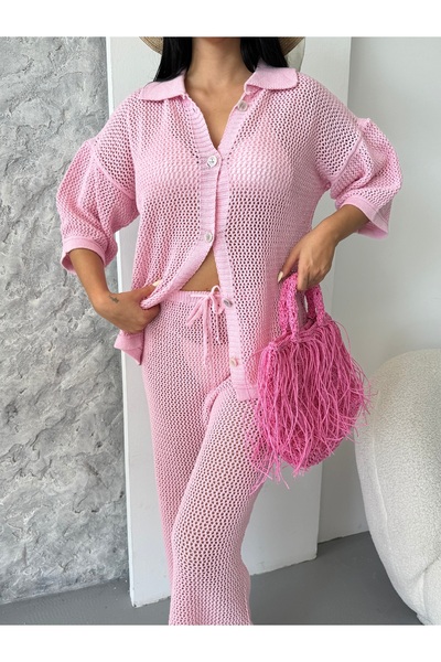 solena sln Γυναικείο Σετ Παντελόνι Πουκάμισο Ανοιχτό Φόρεμα Παραλίας