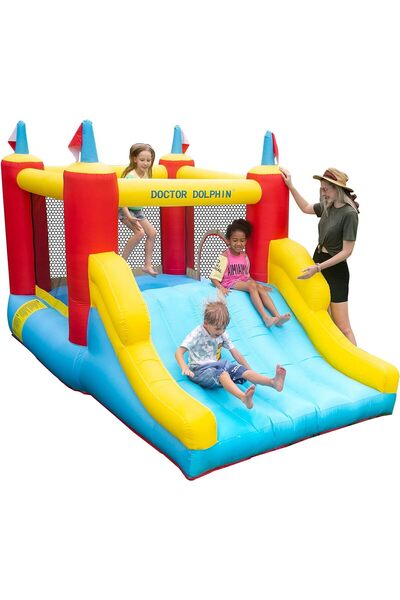 rexa منزل نطاط قابل للنفخ بتصميم قلعة نطاطية، ومنزلق ومنفاخ يتسع من 3 إلى 8 أشخاص