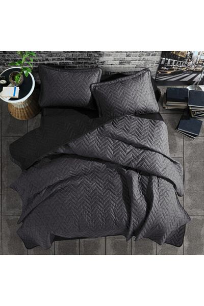 Pucioasa Quilted duvet set + 2 pillowcases 100% cotton, Monza V1 - Anthracite