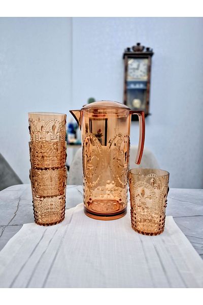 Avantaj Kapıda Acrylic 2.3 L Jug Set of 5 400 ml Glasses • Honey Caramel Water Soft Drink Set • Machine Washable
