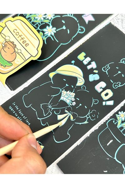 ZeCo Collection Kapibala Rainbow Character Magic Black Scratch Notebook 4 Sheets Scratch Painting Yellow