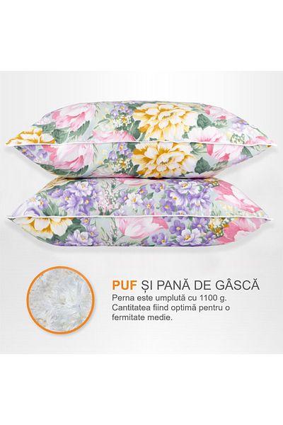 Pernador Set of 2 goose down and feather pillows, 50x70 cm, Purple flowers