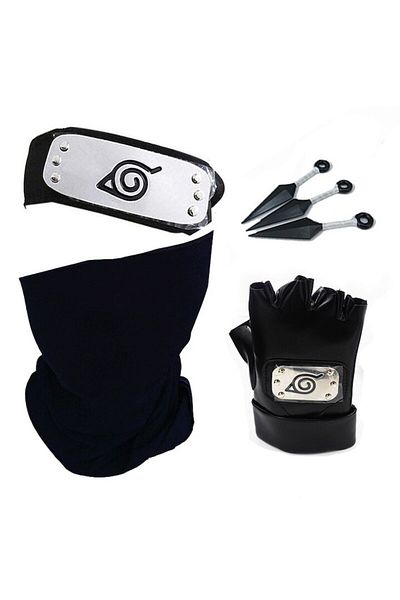 Tessero Set complet Naruto Konoha, Mască, Mănușă, Bandană, Cuțite Shinobi - Negru