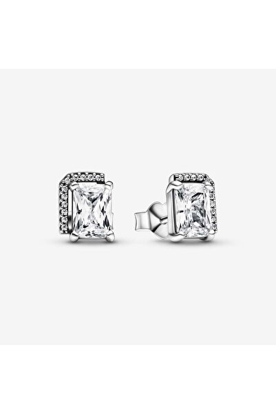 Pandora Rectangular Shiny Halo Earrings Zirconia - 925 Silver