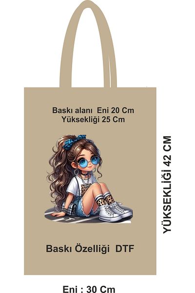 GİFTORA Tote Bag with Handle 30X42 cm – Dtf Printed, 46 Wire Cotton Tote