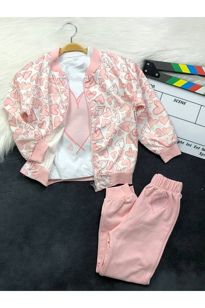 KGN GİYİM Girl's Cardigan Bottom Top Set (3 Pieces)