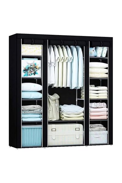 rexa Portable Canvas Fabric Wardrobe Organizer Black/White 130x175x45cm