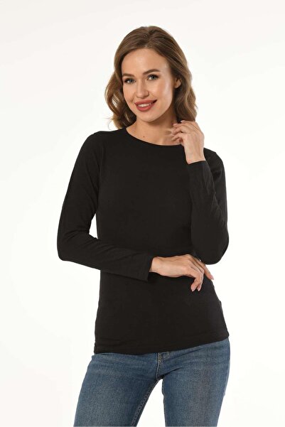 Mfö Life İç Giyim 6 Pieces Women's Lycra Crew Neck Long Sleeve T-Shirt 95% Cotton 5% Lycra