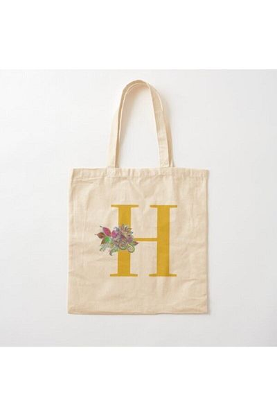 GİFTORA Letter H Gold Design Raw Cloth Shoulder