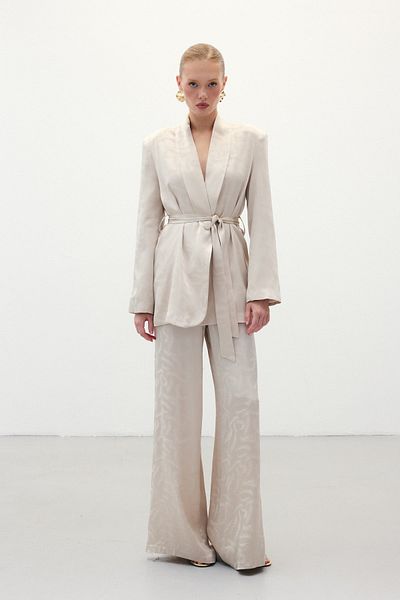 Sateen Jacquard Satin Trousers - Beige