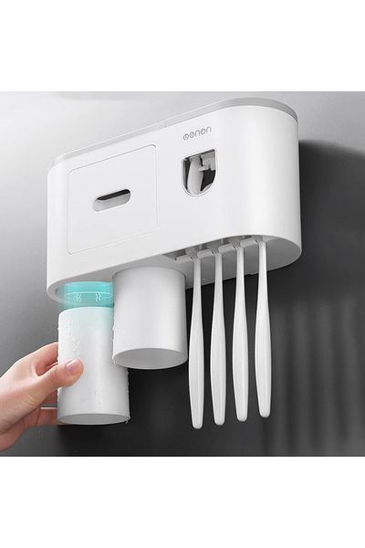 OEM Suport pentru periuțele de dinți, cu dispenser pastă de dinți și 2 pahare, Alb