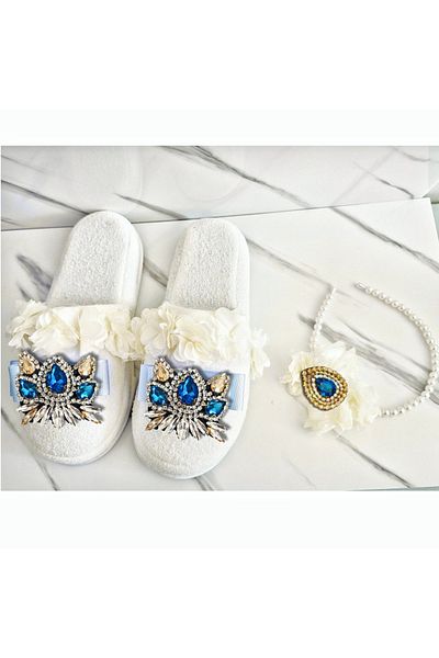 pegu baby collection Lotus with Blue Ribbon Crystal Tasli Maternity Slippers and Pearl Crown Avant-Garde Team