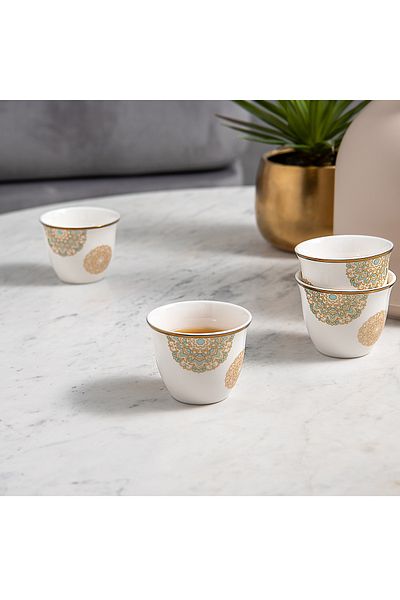 Dallaty La Mesa fayrouz and gold porcelain coffee cups set 12 pcs 90ml