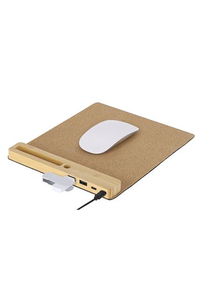 4desire.ro Pad pentru mouse multifuncțional, antiderapant, cu intrare/ieșire Type-C, USB, bambus și plută