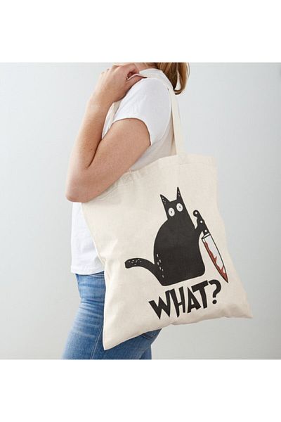 GİFTORA Cat What Pıçak Raw Cloth Shoulder Bag