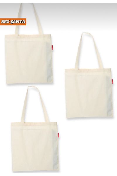GİFTORA 3 Pieces Punch Embroidered Cloth Bag 35X40 3 Pieces Natural Linen-Cotton Shopping Bag