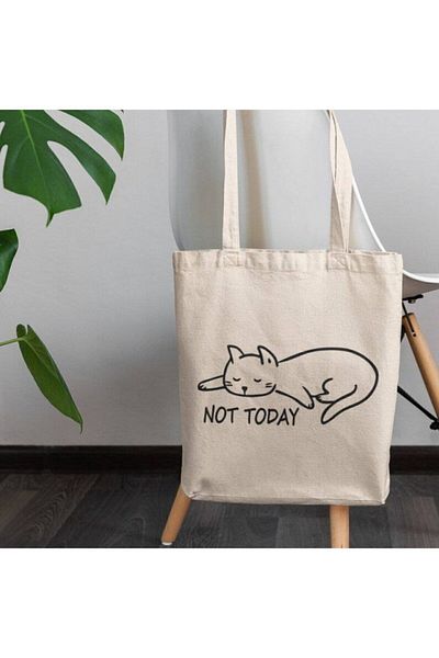 GİFTORA Not Today Cat Printed Raw Cloth Shoulder Bag